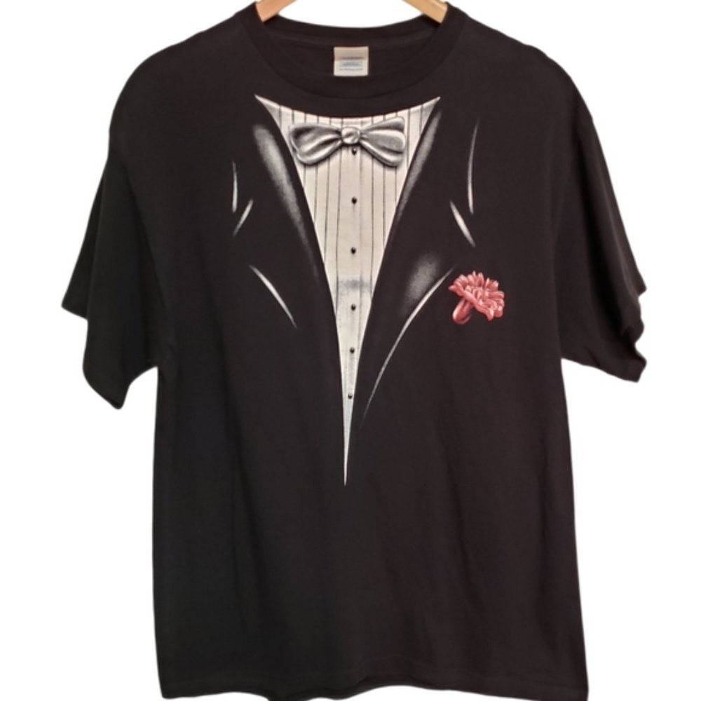 Black Tie Tuxedo Printed Graphic Novelty Tee Shirt